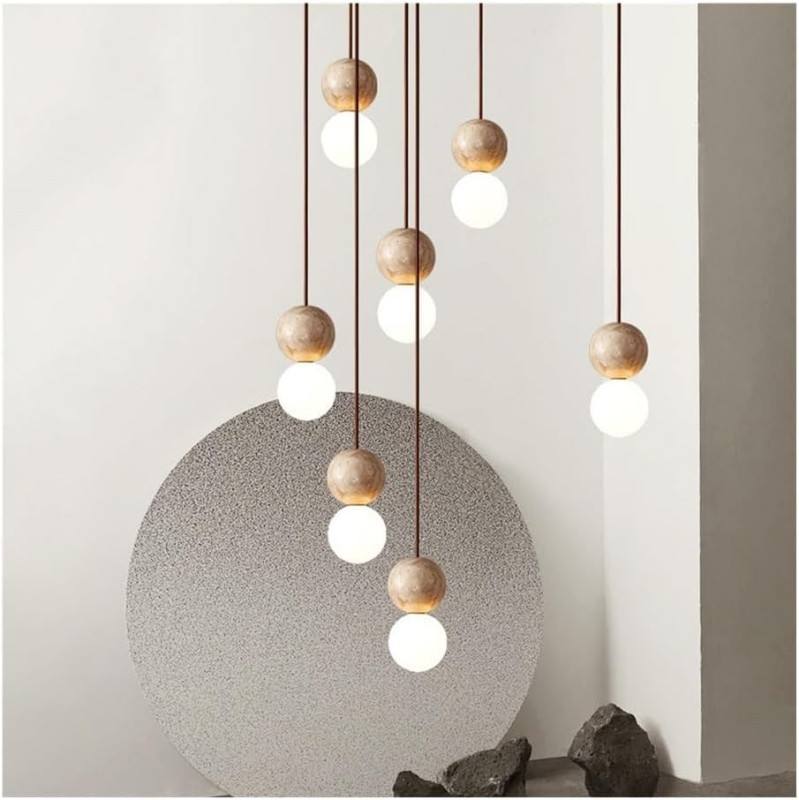 Duo tique - Lampe suspendue en travertin