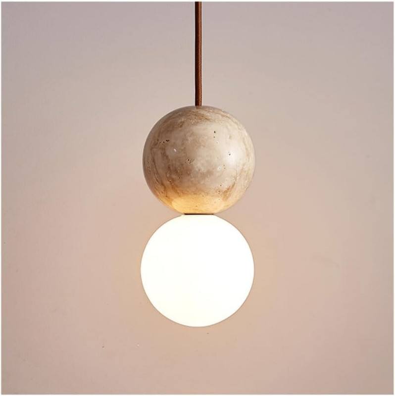Duo tique - Lampe suspendue en travertin