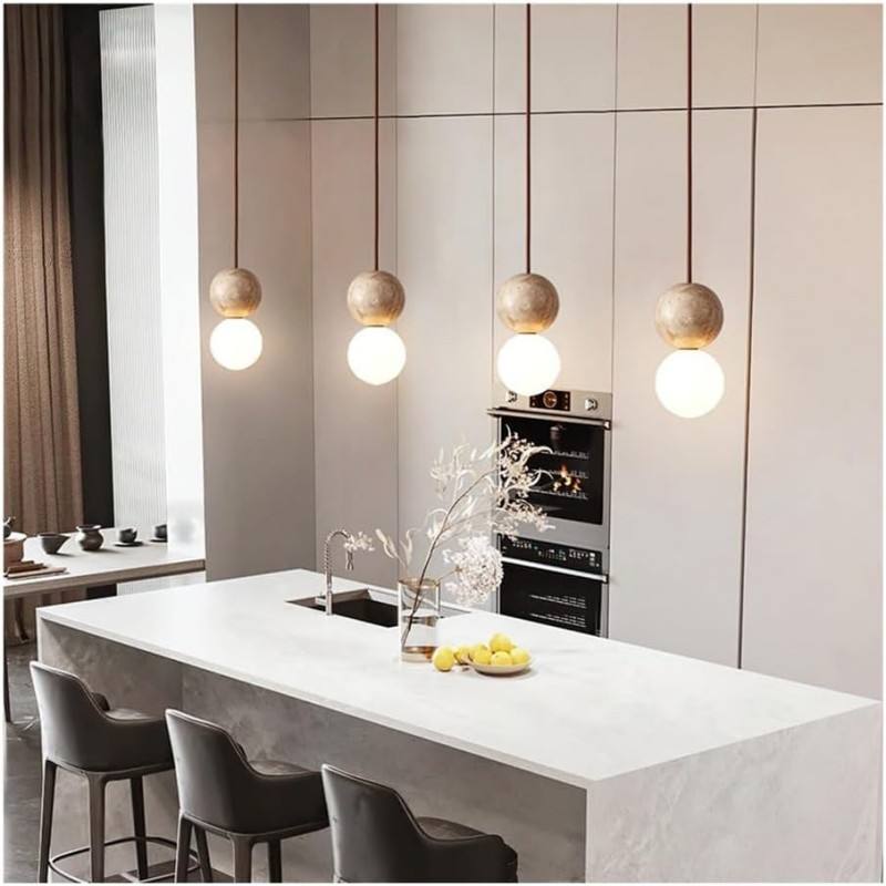 Duo tique - Lampe suspendue en travertin